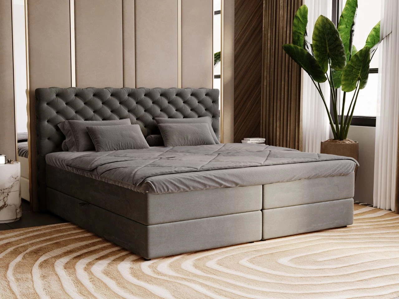 Boxspringbett mit Bettkasten 160x200 Bergamo Dunkelgrau