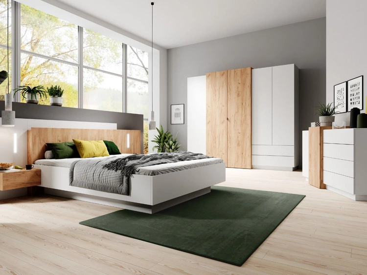 Drehtürenschrank Elegante Morten Weiß, Goldene Craft Eiche