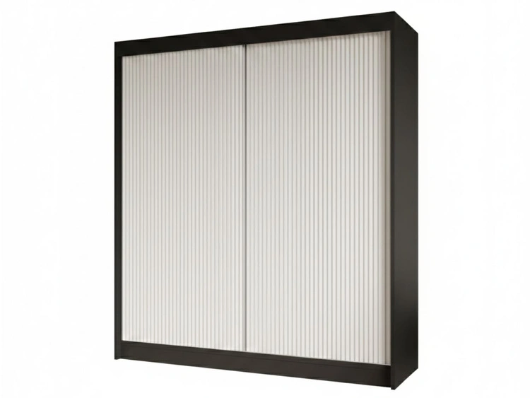 Schiebetürenschrank mit geriffelter Front 200 cm Fano Schwarz, Weiß