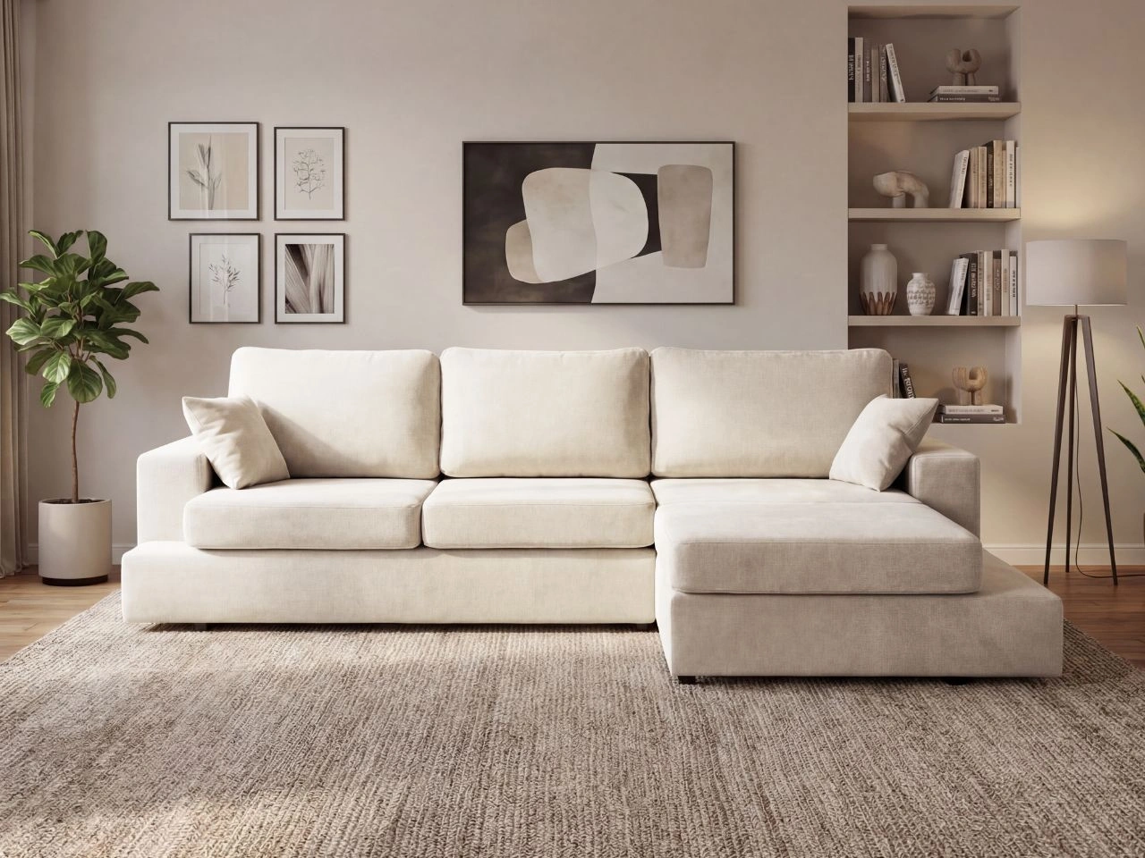 Ecksofa L-Form fürs Wohnzimmer Nesto Rechts Creme