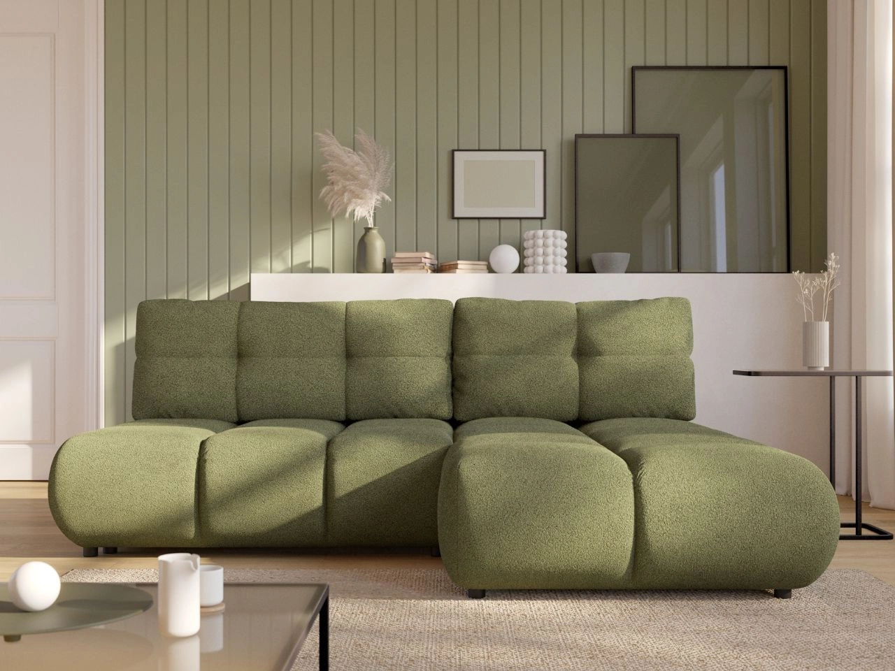 Ecksofa mit Schlaffunktion und Bettkasten Rechts Milet Grün