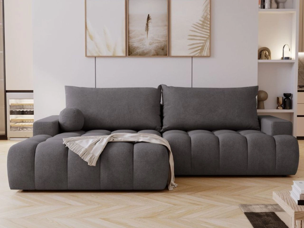 Ecksofa L-Form mit Schlaffunktion und Bettkasten Havi Links Graphit
