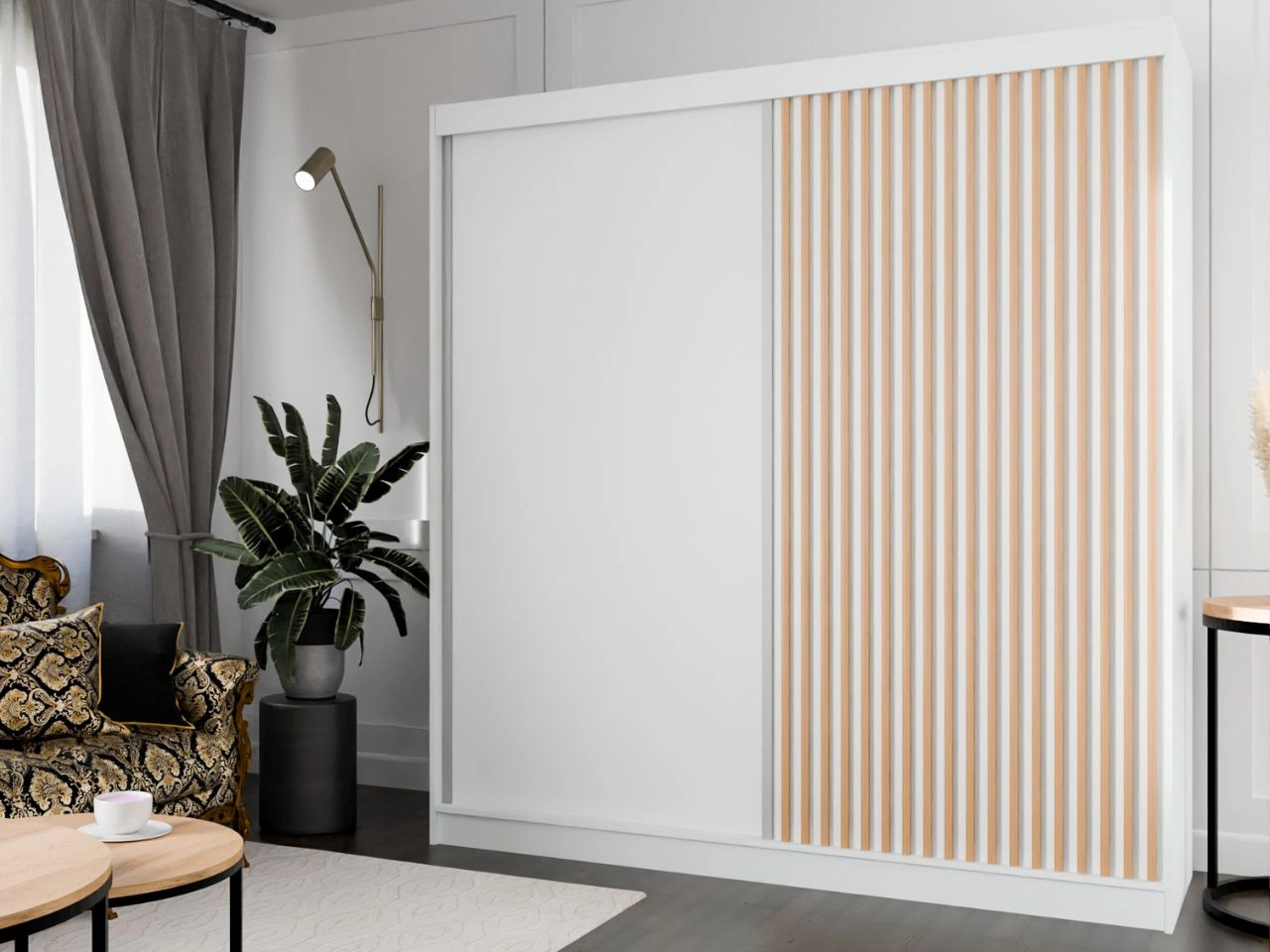 Schiebetürenschrank mit Lamellen 200 cm Loreto Weiß