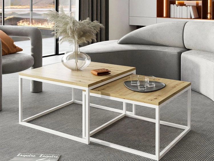 Wohnzimmer-Set im Loft-Stil Asumi Weiß und Eiche Wotan