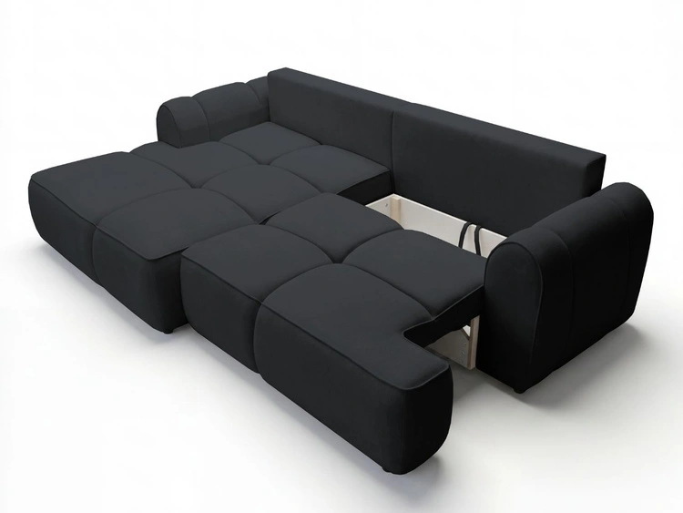 Ecksofa L-Form Links mit Schlaffunktion und Bettkasten Bonno Schwarz