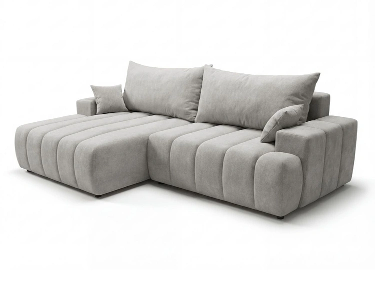 Ecksofa L-Form Links mit Schlaffunktion und Bettkasten Caleo Hellgrau