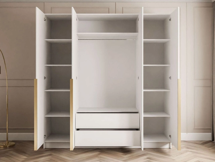 Viertüriger Kleiderschrank mit Drehtüren Ameli Weiß Hochglanz