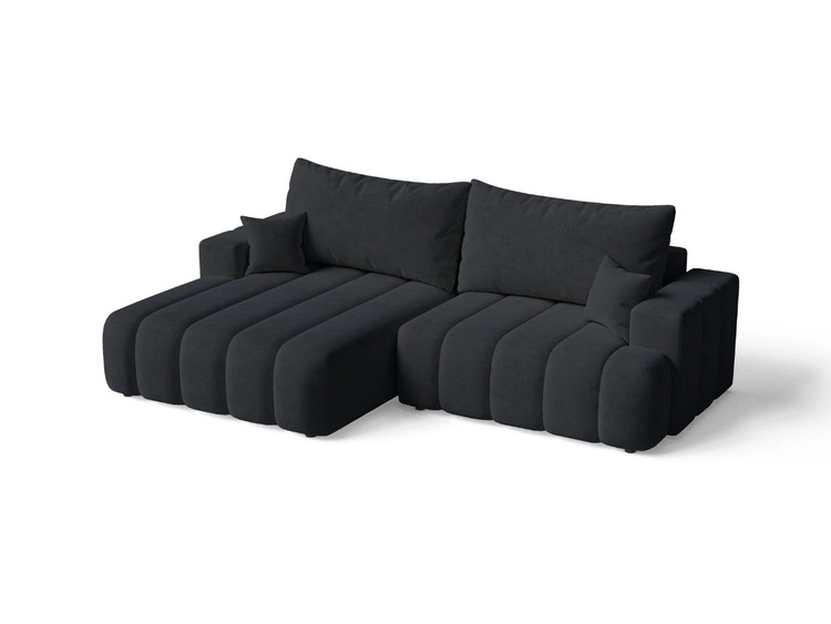 Ecksofa L-Form Links mit Schlaffunktion und Bettkasten Caleo Schwarz