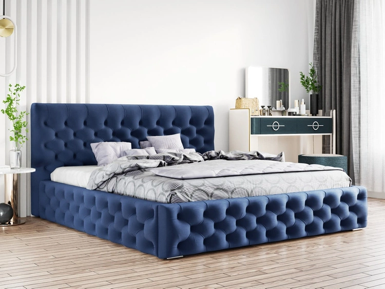 Glamour Chesterfield Bett Velutto 160x200 - Dunkelblau