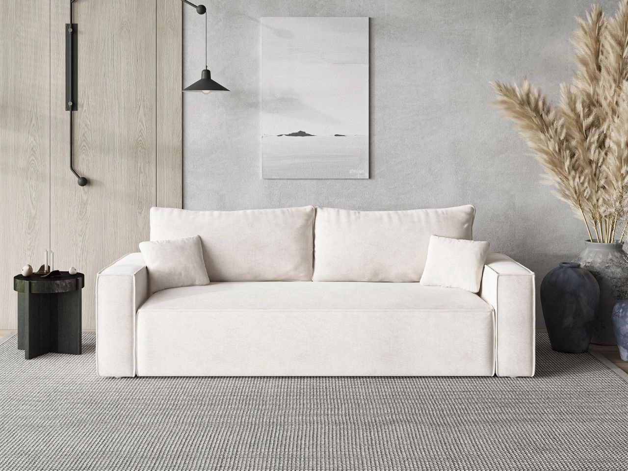 Schlafsofa mit Bettfunktion und Bettkasten Sivra Creme