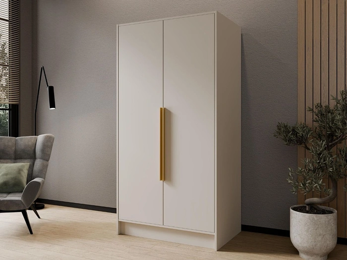 Kleiderschrank 100 cm Perugia Kaschmir mit goldenen Griffen
