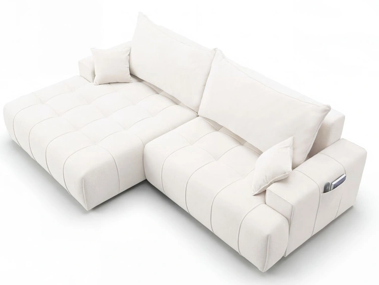 Ecksofa L-Form mit Schlaffunktion und Bettkasten Tulio Links Creme
