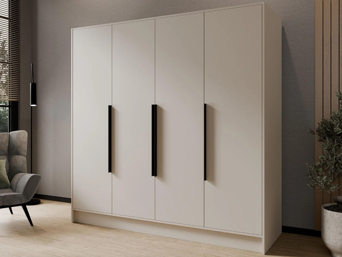 Kleiderschrank 200 cm Perugia Kaschmir mit schwarzen Griffen