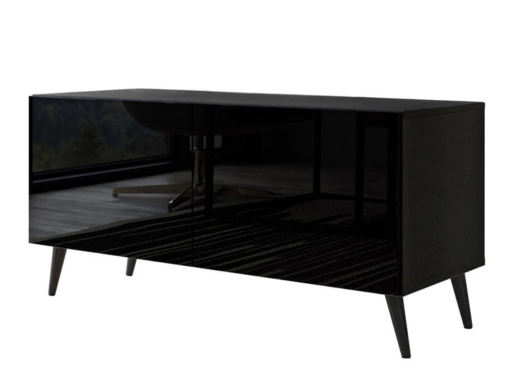 TV-Lowboard mit Türen auf Schwarzen Metallbeinen 100 cm Noaé Schwarz Hochglanz