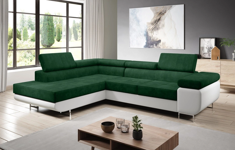 Ecksofa L-Form links Solam L - Grün / Weiss