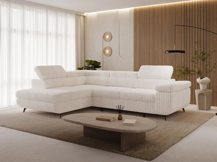 Ecksofa L-Form mit Schlaffunktion und Bettkasten Argon Links Creme