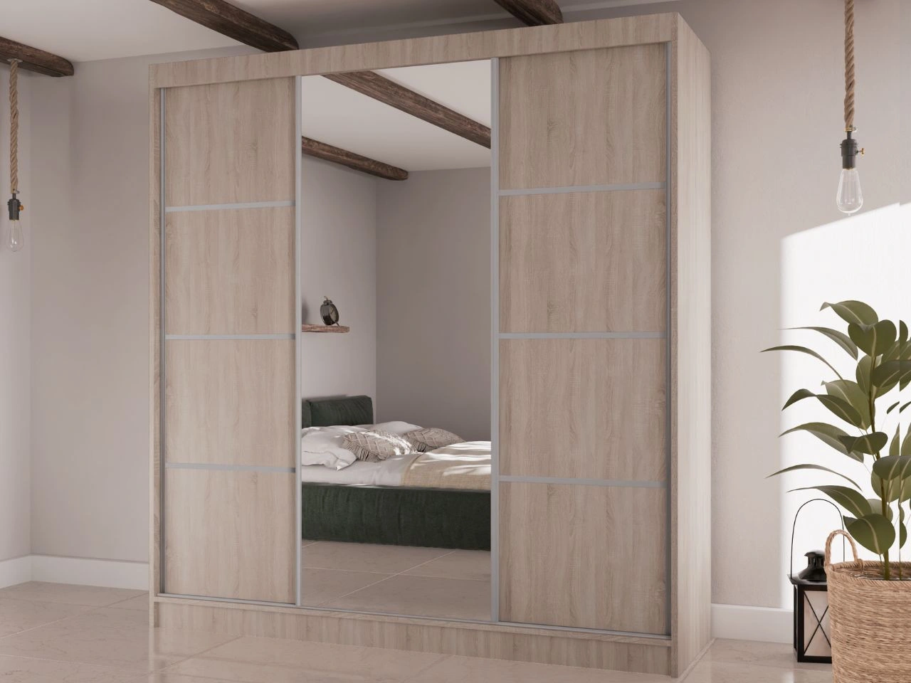 Schiebetürenschrank mit Spiegel 200 cm Vello Eiche Sonoma