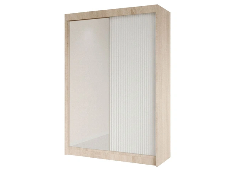 Schiebetürenschrank mit geriffelter Front und Spiegel 150 cm Fano Eiche Sonoma, Weiß