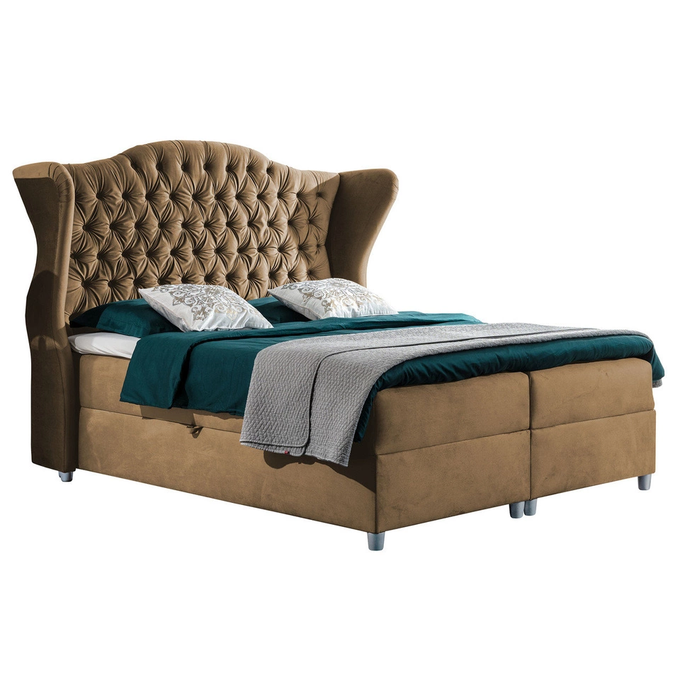 Chesterfield Boxspringbett mit Bettkasten 140x200 Kate - Beige