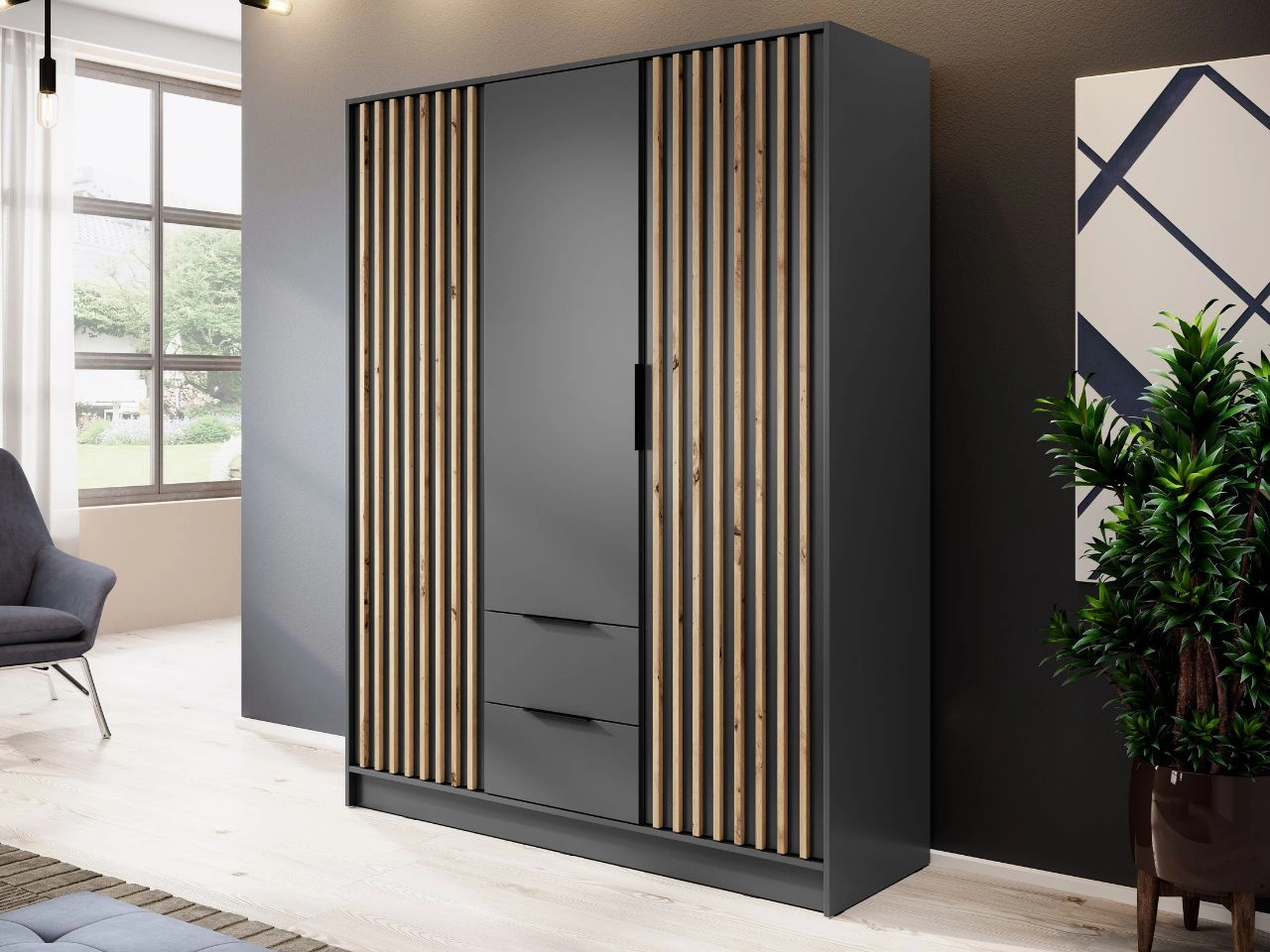 Kleiderschrank 155 cm Macron Graphite, Artisan Eiche