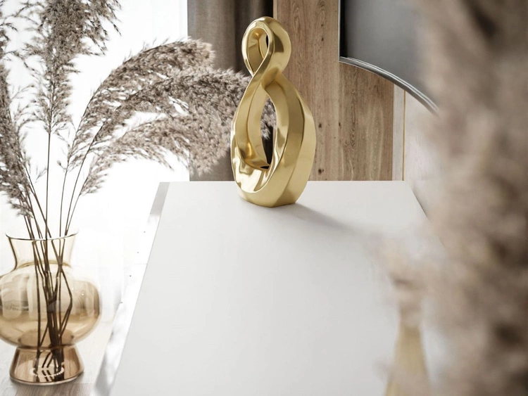 TV-Schrank mit gefrästen Fronten und goldenen Metallbeinen Vionel Weiß glänzend