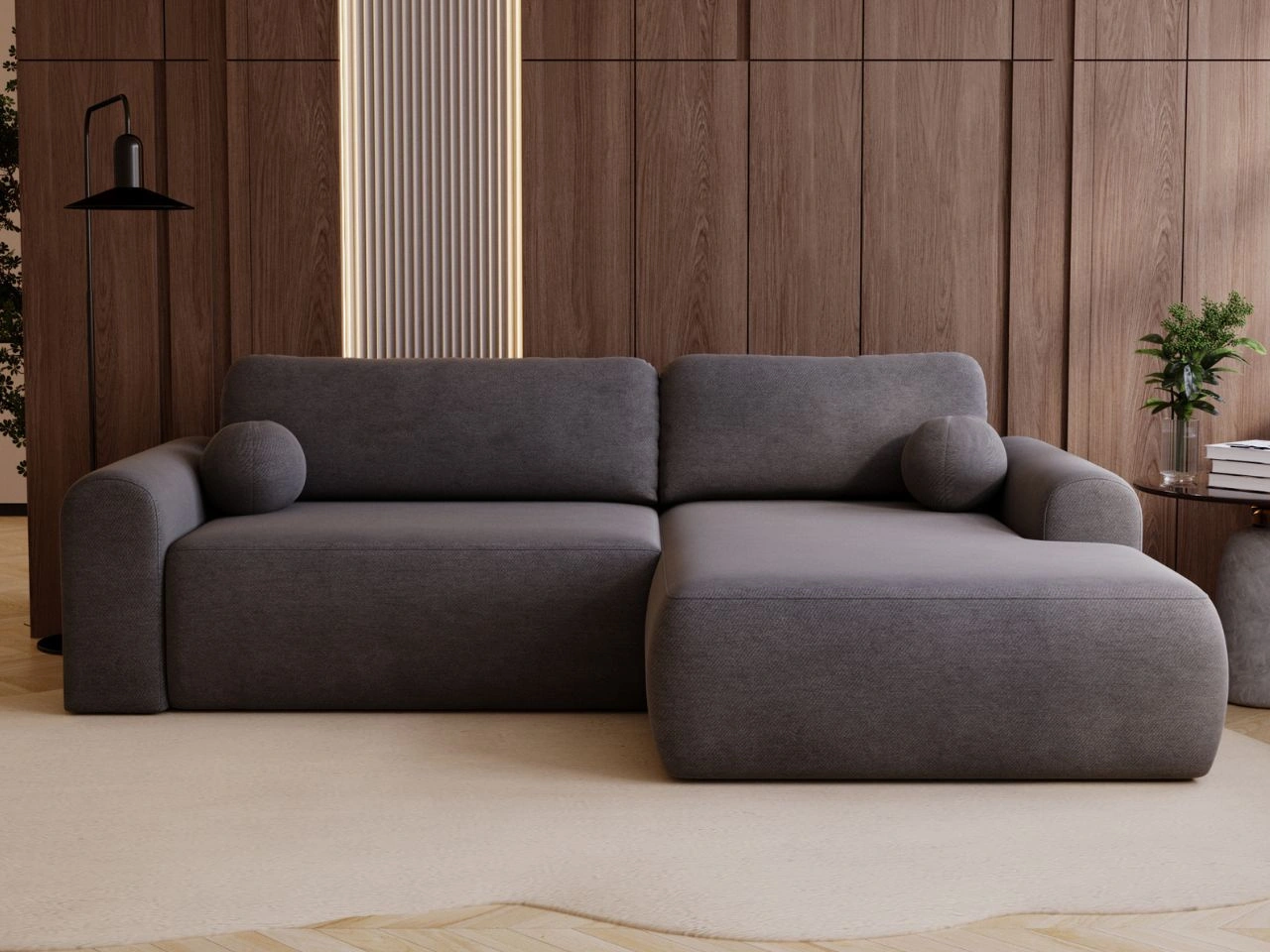 Ecksofa L-Form mit Schlaffunktion und Bettkasten Savana Rechts Grau