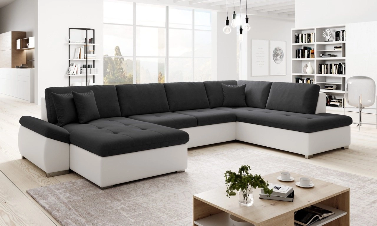 Ecksofa U-Form rechts Moni - Schwarz + Weiss