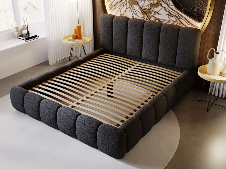 Polsterbett ohne Bettkasten mit Lattenrost 160x200 Cloud aus Bouclé-Stoff Schwarz