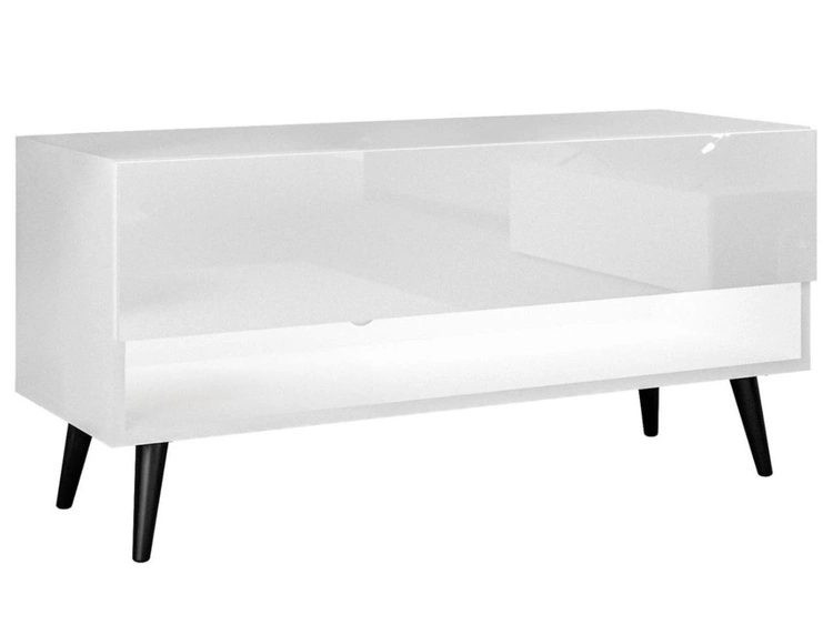 TV-Schrank 90 cm mit LED-Beleuchtung und schwarzen Beinen Aurelie Weiß Hochglanz