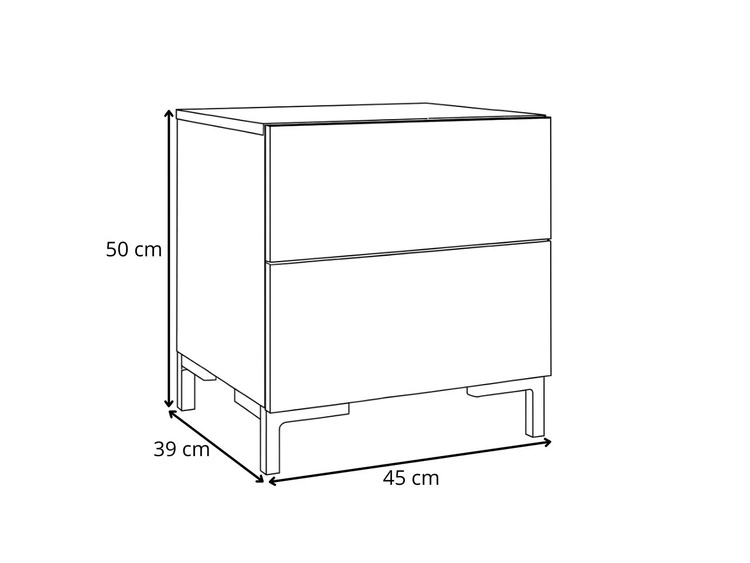 Nachttisch mit zwei Schubladen auf Schwarzen Goldenen Nuveo Lux Weiß Hochglanz