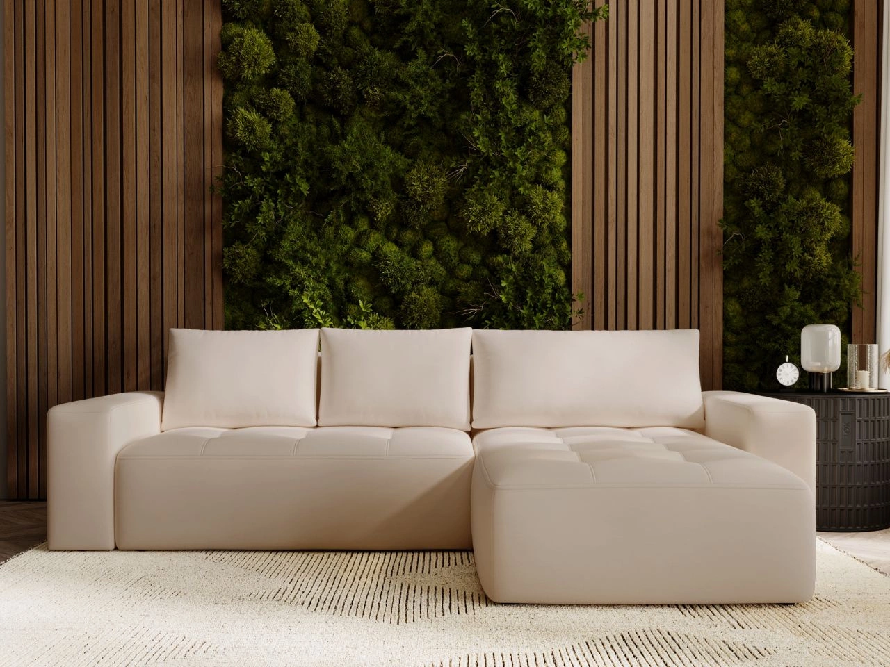 Ecksofa L-Form Rechts mit Schlaffunktion und Bettkasten Portland Beige