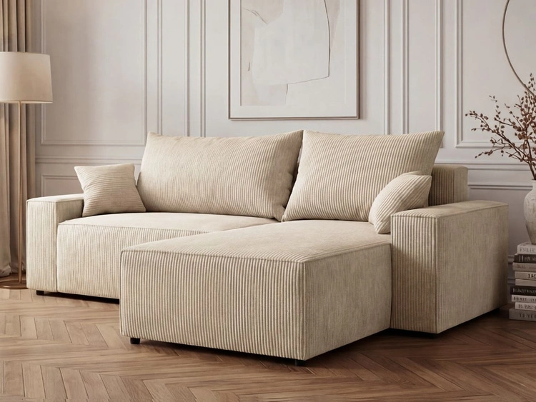 Ecksofa L-Form mit Schlaffunktion und Bettkasten Nivo Beige