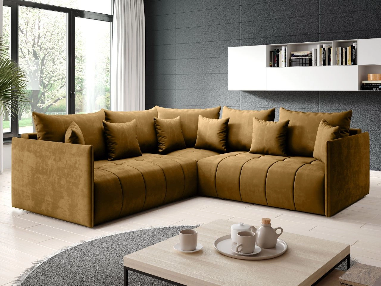 Ecksofa L-Form mit Schlaffunktion und Bettkasten Ardi L Gelb