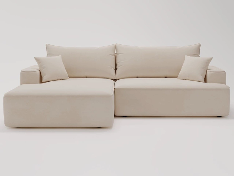 Ecksofa L-Form Links mit Schlaffunktion und Bettkasten California Beige
