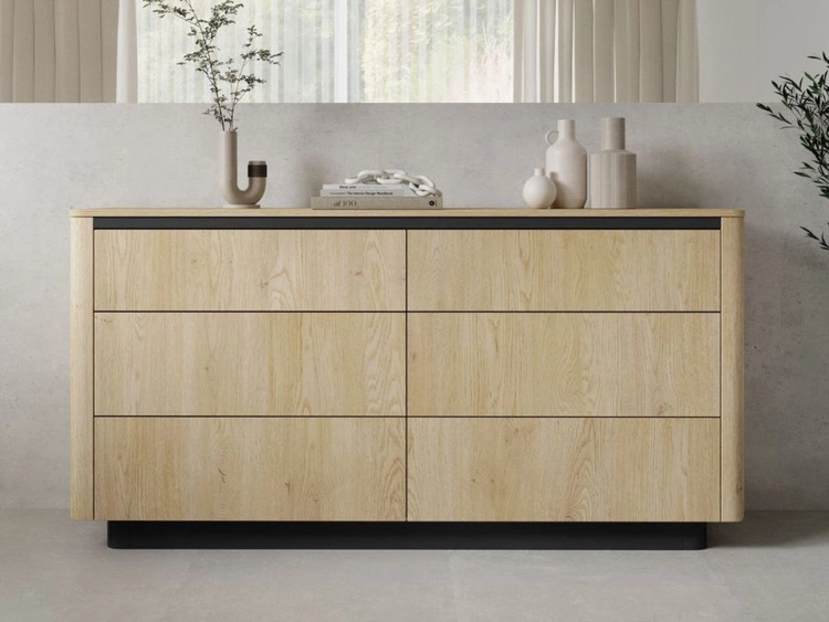 Kommode mit sechs Schubladen 160 cm Fascino Eiche Cremona, Schwarz