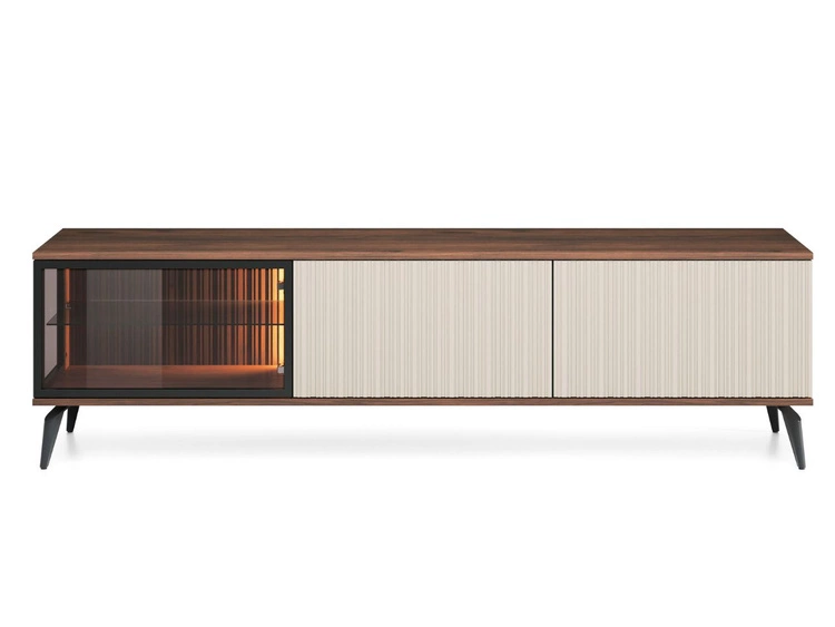 TV-Lowboard mit Türen und LED Vinni Dunkler Walnuss Cashmere