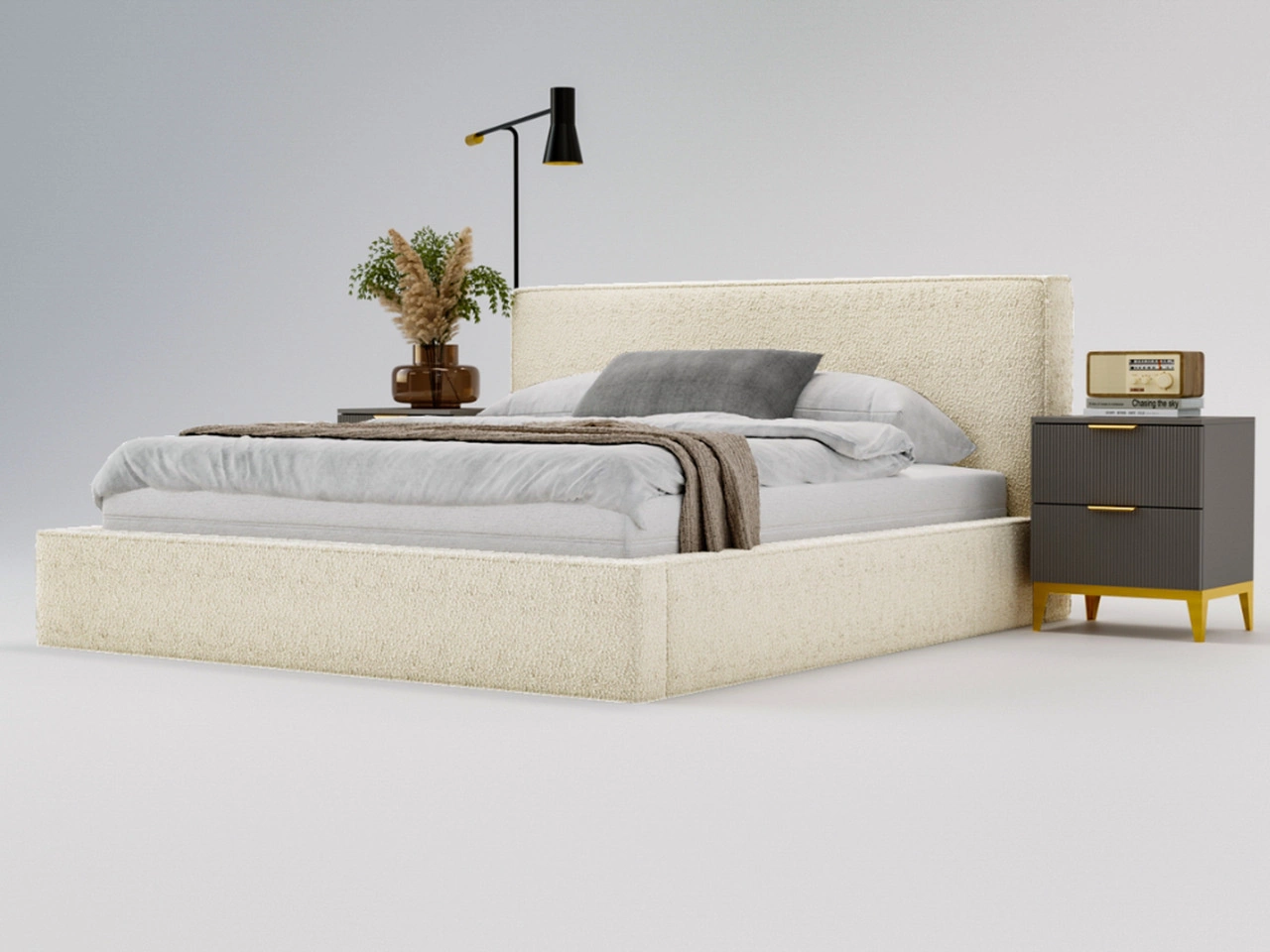 Polsterbett mit Bettkasten und Lattenrost 140x200 Monaco Creme