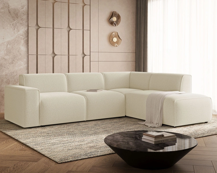 Ecksofa L-Form Rechts Eluno Bouclé-Stoff Hellbeige