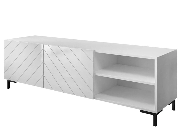 TV-Schrank im Glamour-Stil mit gefrästen Fronten und schwarzen Beinen Vionel Weiß glänzend