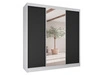 Schiebetürenschrank mit geriffelter Front und Spiegel 200 cm Rivas Weiß, Schwarz
