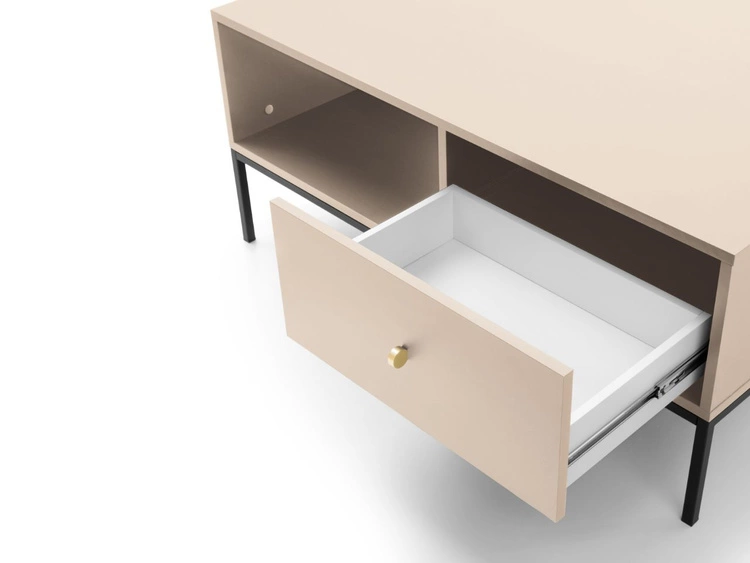 Couchtisch mit Stauraum und Schwarz Metallbeine Amor Beige