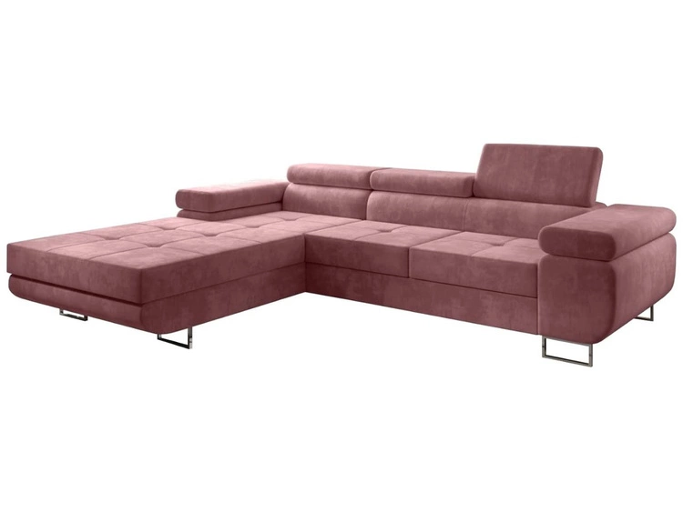 Ecksofa L-Form Links mit Schlaffunktion und Bettkasten Solam Rosa