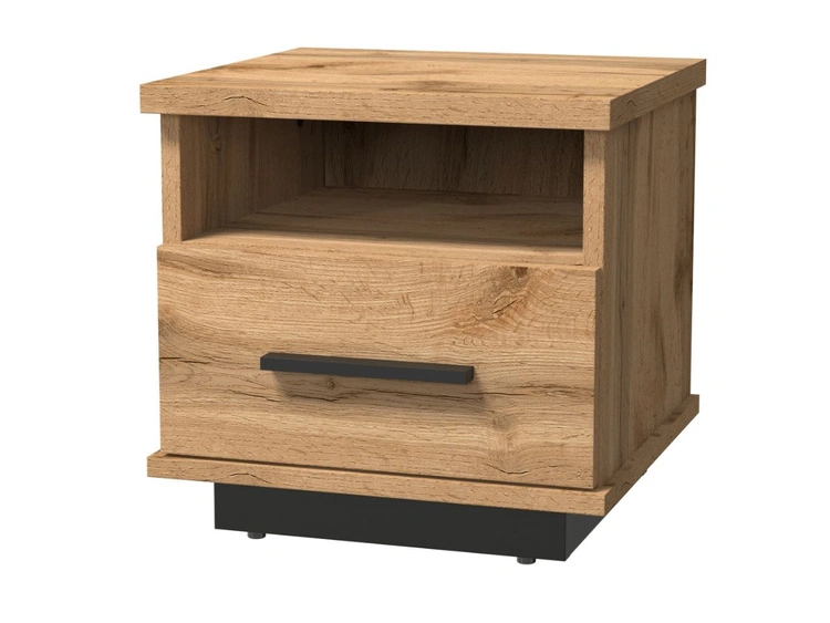 Nachttisch mit Schublade fürs Schlafzimmer Lavore Wotan Eiche, Schwarz matt