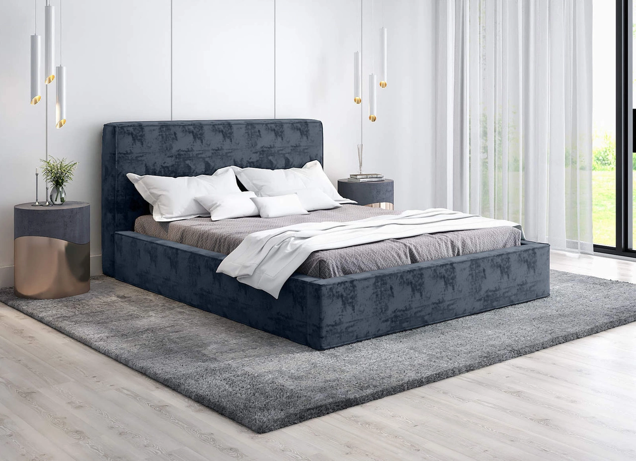 Samtbett Silvio 120x200 - Dunkelblau