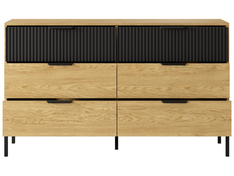 Kommode mit 6 Schubladen Bolzano Baltische Eiche, Schwarz
