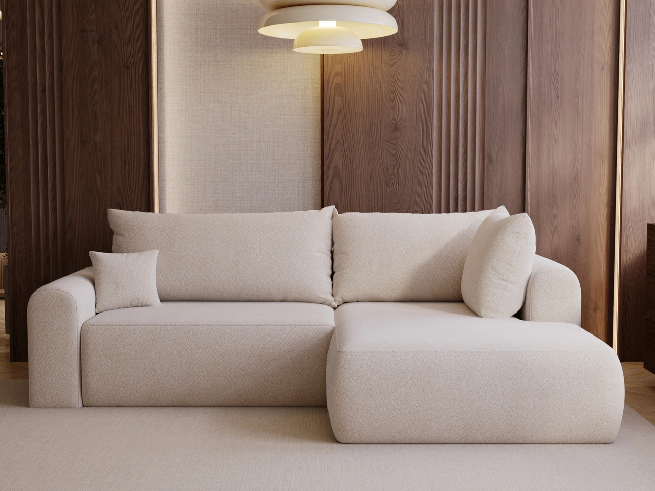 Ecksofa L-Form mit Schlaffunktion und Bettkasten Savana Bis Hellbeige