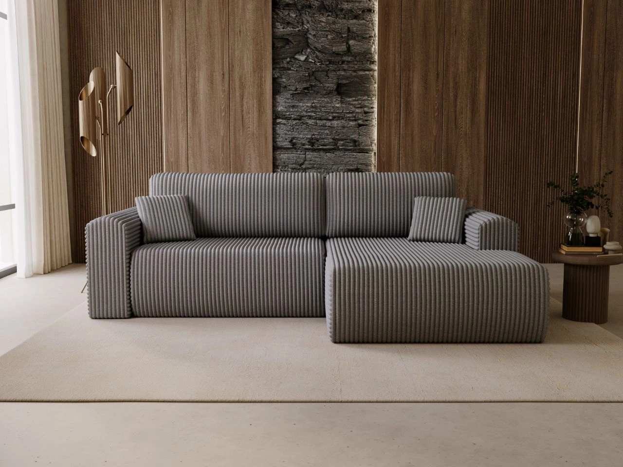 Ecksofa mit Schlaffunktion und Bettkasten Belvio rechts Dunkelgrau