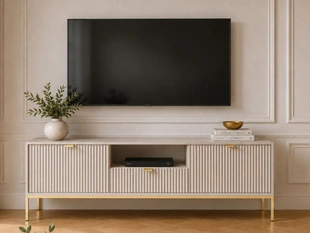 TV-Lowboard mit Schublade und Türen Amber Kaschmir auf goldenen Beinen