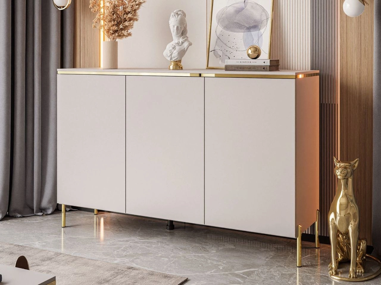 Dreitürige Kommode auf goldenen Beinen Evare Kaschmir