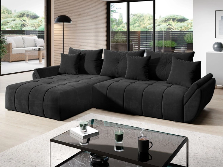 Ecksofa L-Form mit Schlaffunktion und Bettkasten Decor L Schwarz